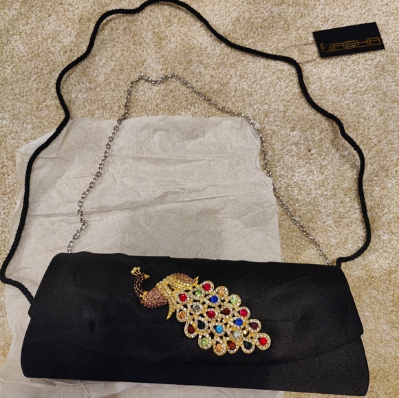 NWT Sasha Black Clutch with Peacock Design - Picture 4 of 8